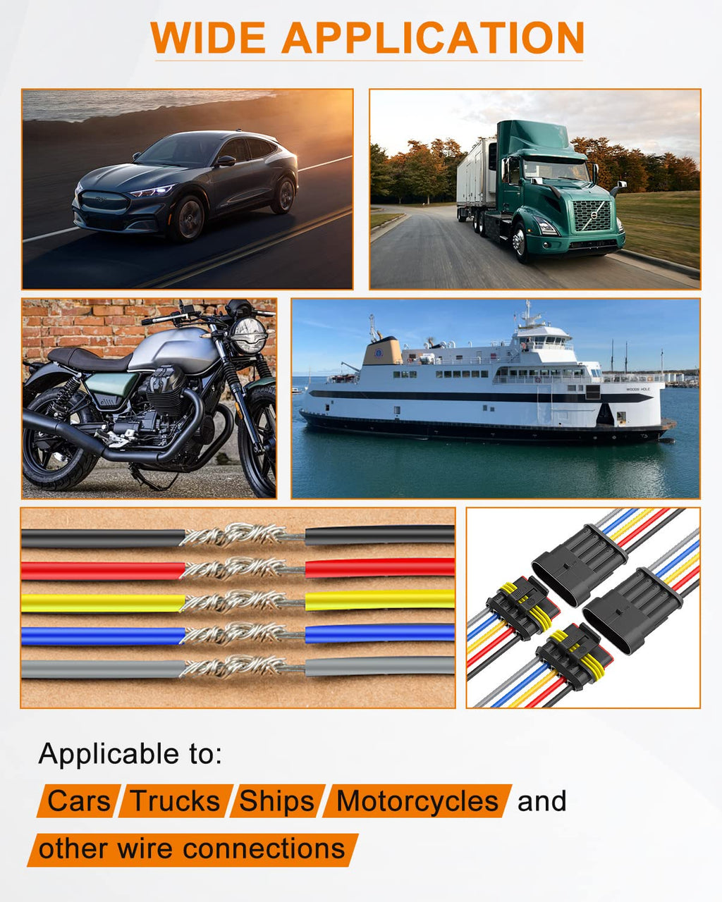 NAOEVO 2 Pin Connector Waterproof, 16 AWG 2 Wire Connectors, Automotive Electrical Male and Female Plug with Heat Shrink Tubing for Car Truck Boat Wire Connection, 6 Kits