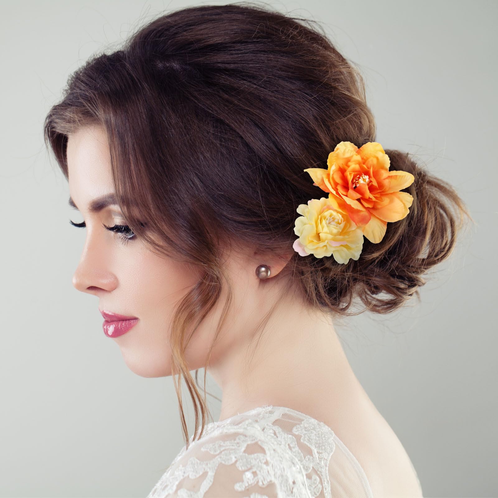 BBTO Flower Hair Clip Rose Hair Clips Barrettes for Women Flower Accessories Boho Bride Claw Clip Hairpin Brooch Pin Headpiece for Wedding(Beige Orange Series,21 Pcs)