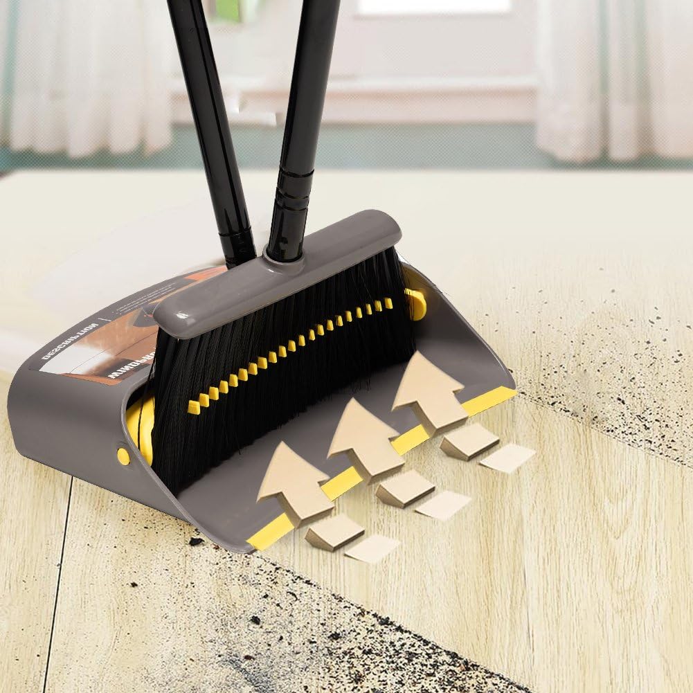 TreeLen Broom with Dustpan Combo Set,Stand up Dust Pans with Long Handle 40"/52" Broom and Dustpan Set for Home Kitchen Shop Indoor Commercial Heady Duty Upright Lobby Dustpan