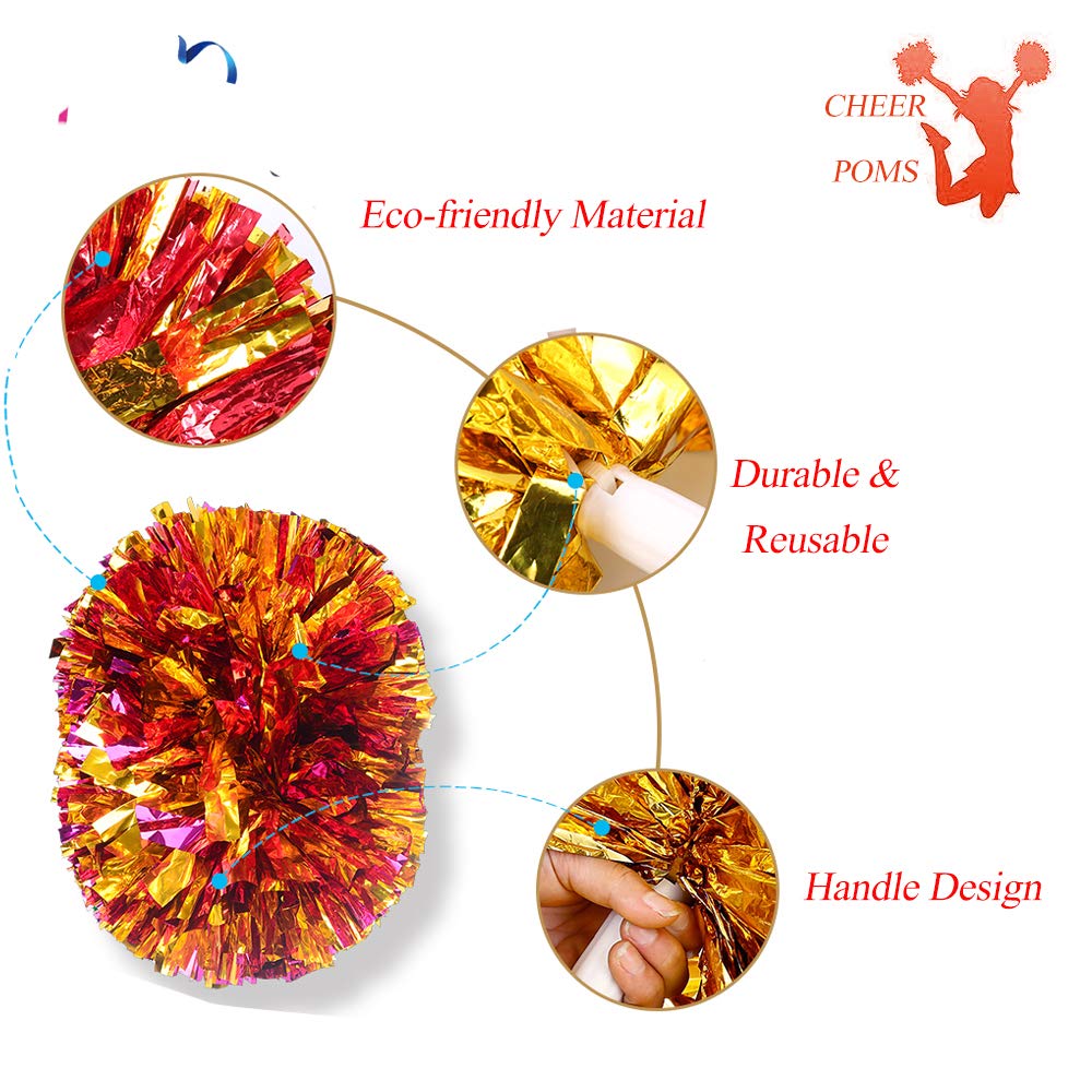 4Pcs Metallic Cheerleading Pom Poms, Creatiee 2 Pair Cheerleader Cheering Squad Pompoms for School Sports Dance Games Team Spirit Cheer