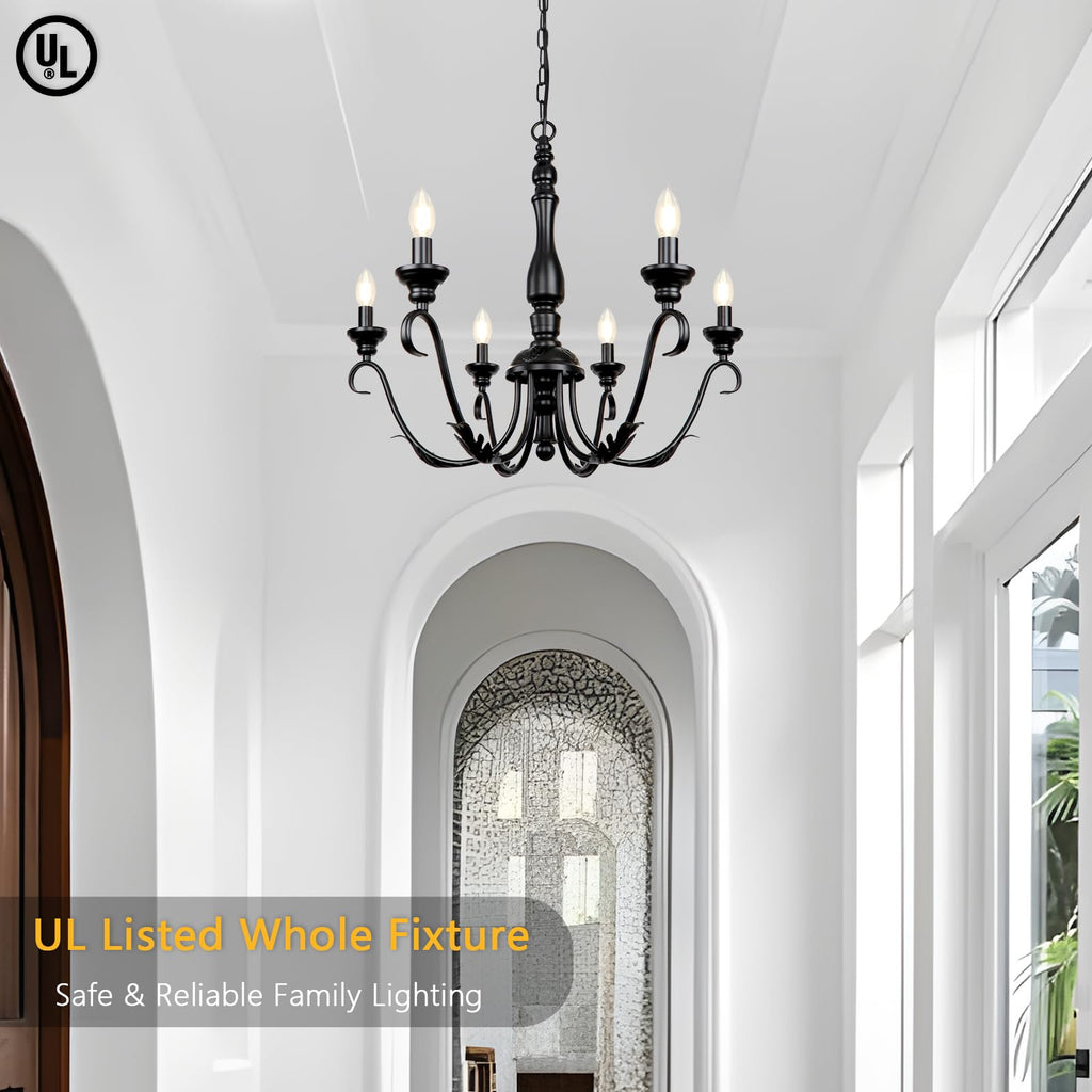 6-Light Farmhouse Chandeliers for Dining Room, 23.62'' Vintage Brass Gold Chandelier, Adjustable Rustic Metal Hanging Pendant Light Fixture for Kitchen Island Entryway Foyer Bedroom Hallway