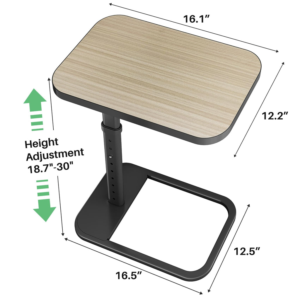 Kitstorack TV Tray Table, Adjustable Height & Rounded Metal Corners, Snack Table for Couch, Sofa, Bed, Chair, Living Room, C Shaped End Side Table for Eating, Dinner or Laptop, Small Spaces, Black