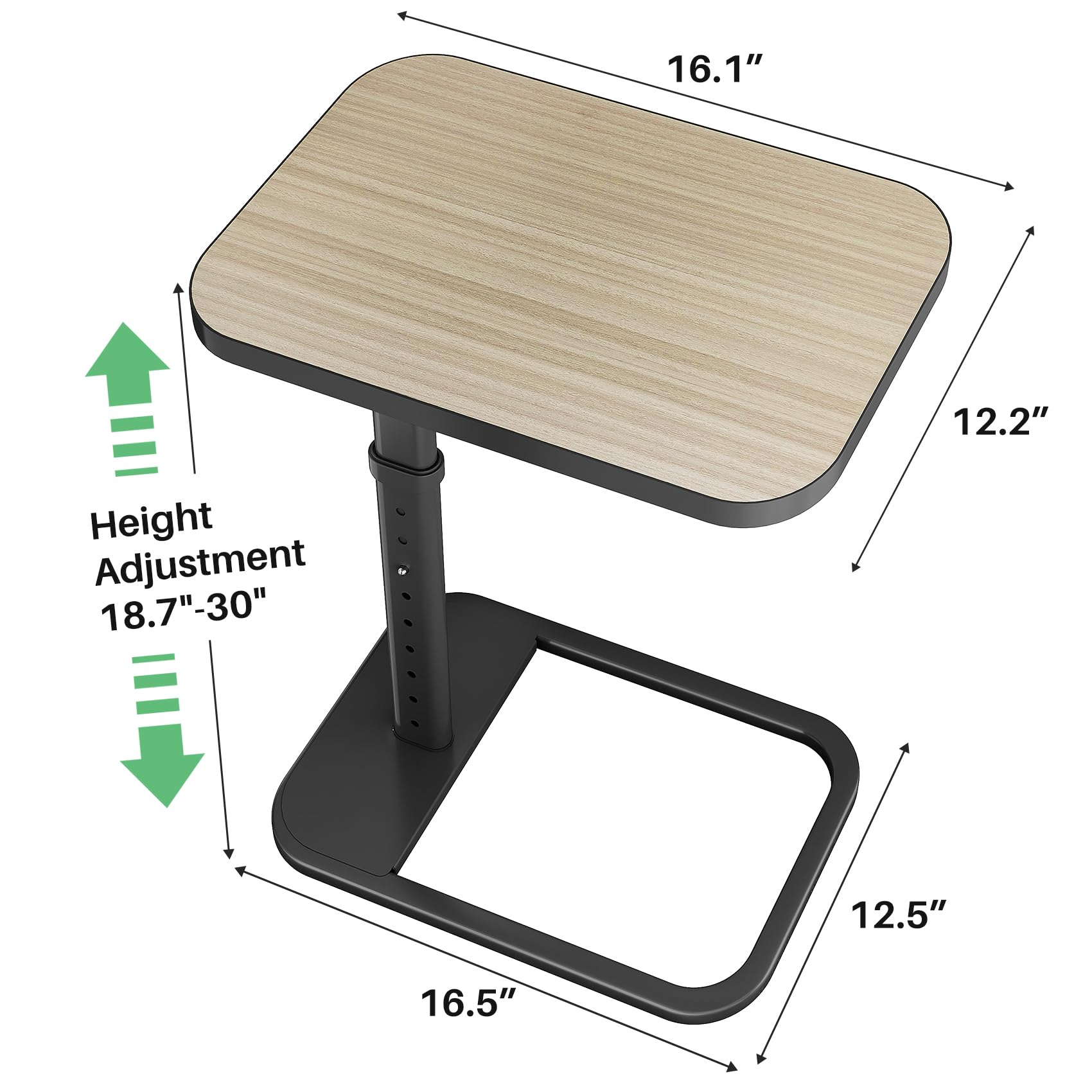 Kitstorack TV Tray Table, Adjustable Height & Rounded Metal Corners, Snack Table for Couch, Sofa, Bed, Chair, Living Room, C Shaped End Side Table for Eating, Dinner or Laptop, Small Spaces, Black