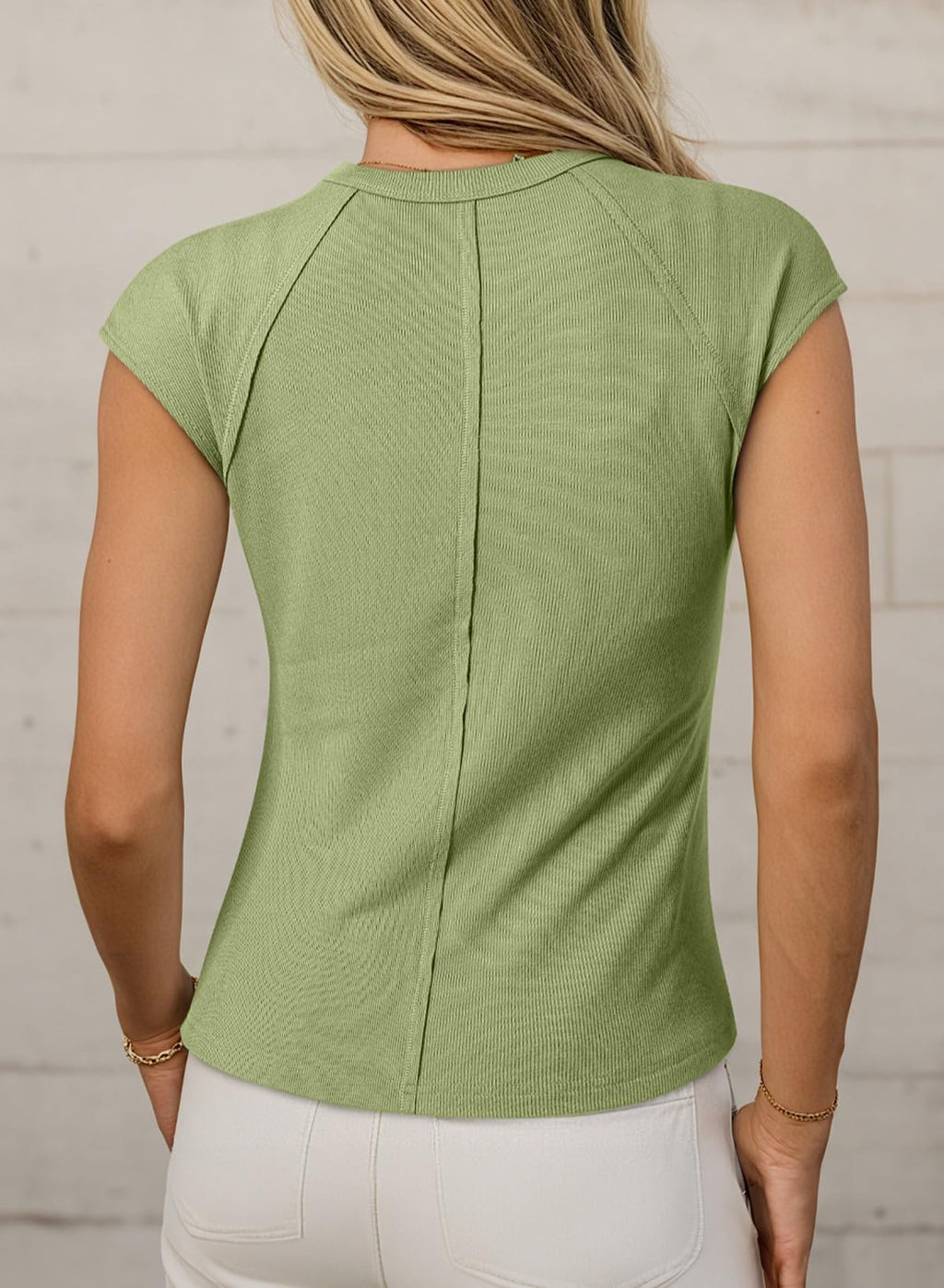 Sidefeel Womens Tops Casual Crewneck Cap Sleeve Tops Ribbed Raw Hem Summer T Shirts Slim Fit Basic Tees Blouses
