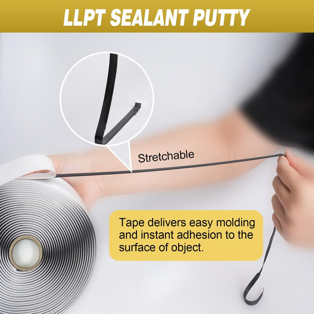LLPT Butyl Tape Black 1 Inch x 33Ft Tight Seal for Leak Proof EPDM RV Repair Window Glass Boat Sealing Roof Pipe Patching(BST233)