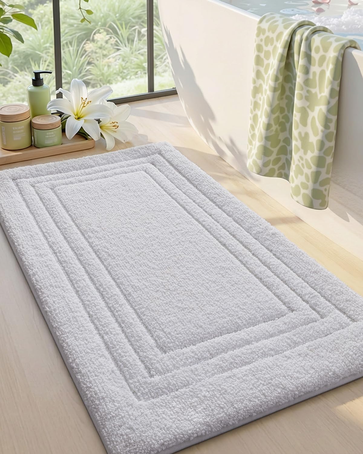 DEXI Bath Mats Bathroom Rug, 32x20 Non Slip Bathroom Rugs Washable, Absorbent Bathmat Quick Dry for Shower Floor Sink, Beige