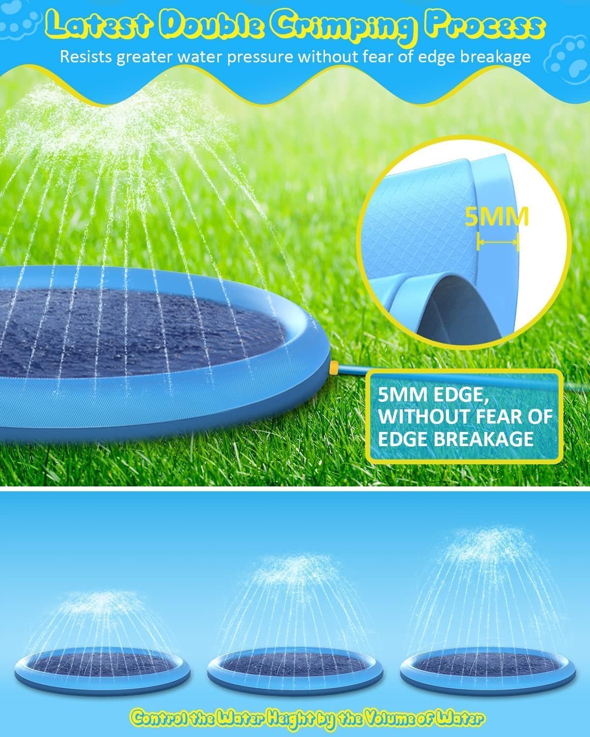 Raxurt Splash Pad, Non-Slip Thicken Splash Pad for Kids Ages 4-8 Toddler Baby Splash Sprinkler Pad Dog Pool Summer Outdoor Water Toys for Boys Girls, 59'' Blue