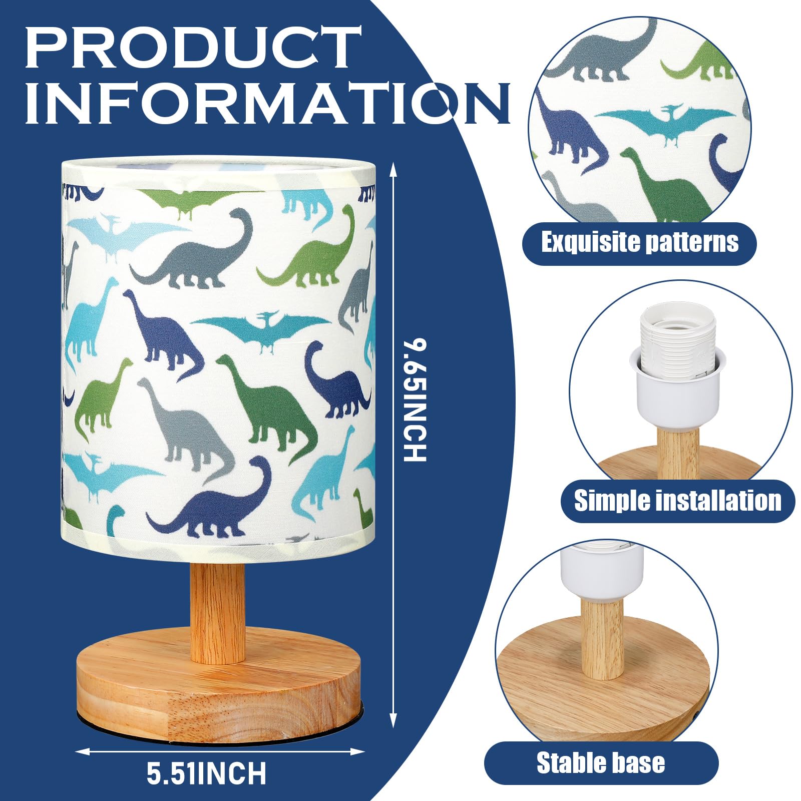 VIHOSE Woodland Animals Kids Table Lamp for Bedroom Kids Bedside Lamp with Linen Wooden Nightstand Cartoon Nursery Lampshade for Girls Boys Living Room