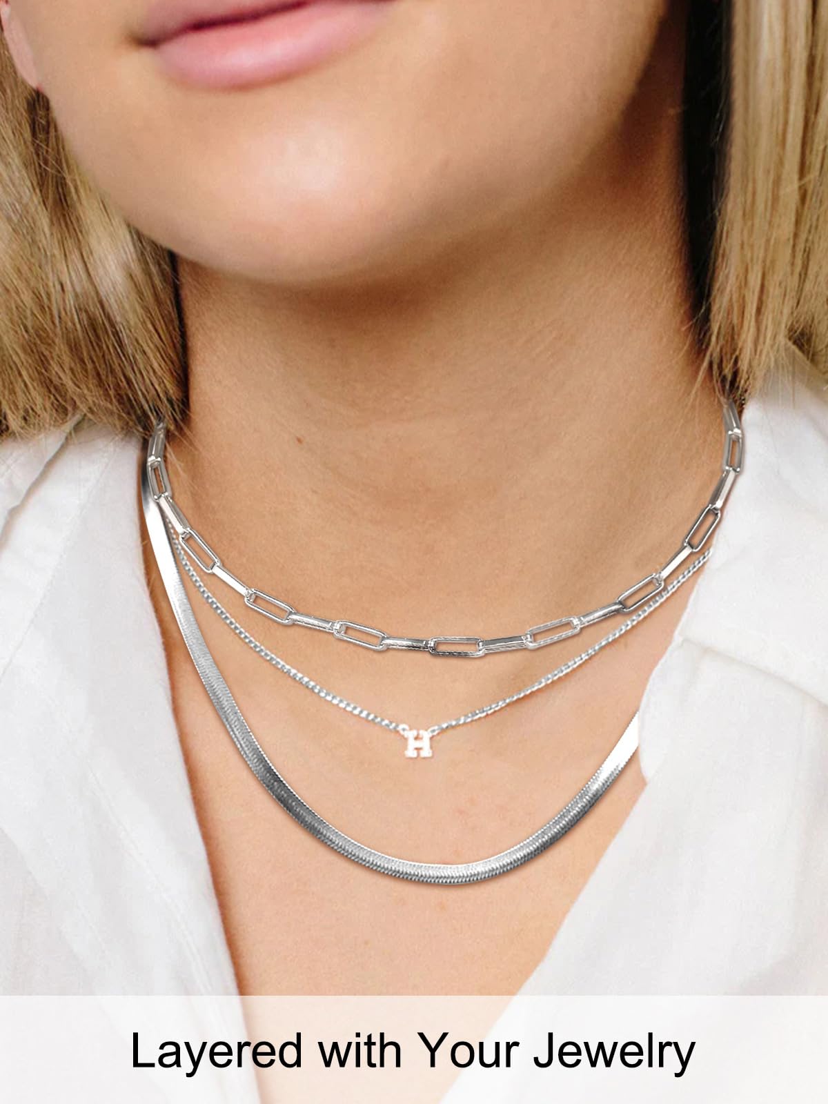 FOCALOOK 14K Gold Plated Necklaces for Women, Fashion Herringbone Choker Necklace Stainless Steel Flat Snake Chain 3/5MM(W) 12.5"/15"/18"+3.5"(L)