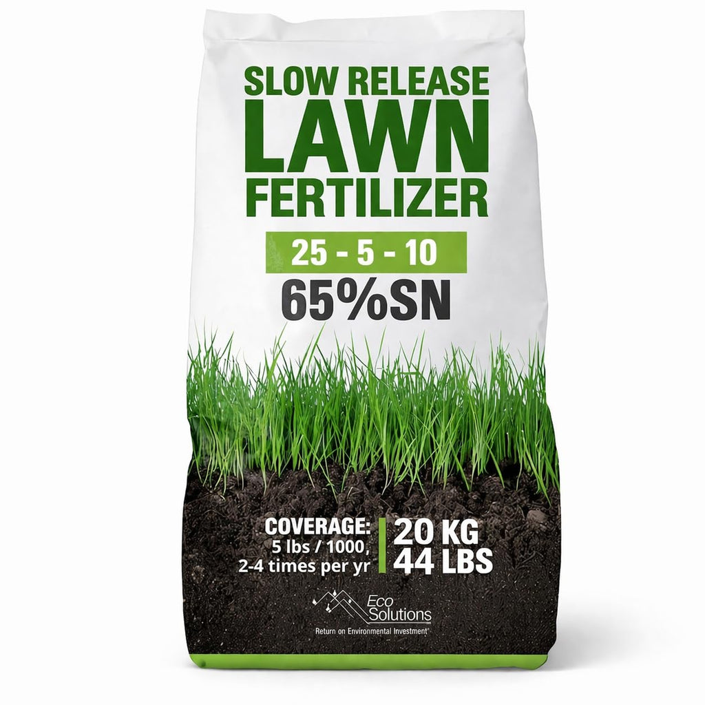 Slow Release Lawn Fertilizer 25-5-10 NPK - 65% Granular Nitrogen Formula for Deep Feeding up to 110 Days - 10kg (22lbs) Bag - Kid & Pet Safe Lawn Care for Lush Green Grass