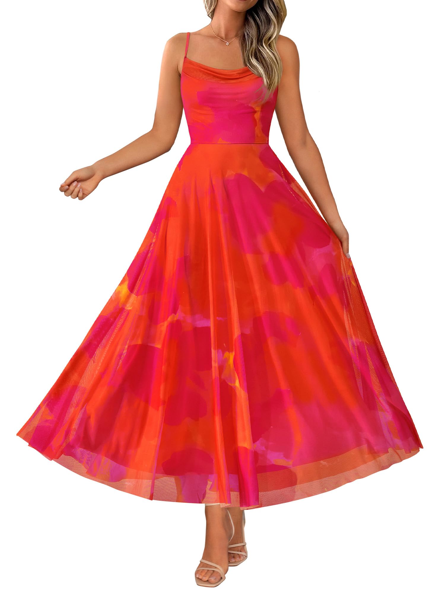 BTFBM Women Summer Floral Maxi Dresses Elegant Spaghetti Strap Dress Printed Party Dress Beach Long Dresses