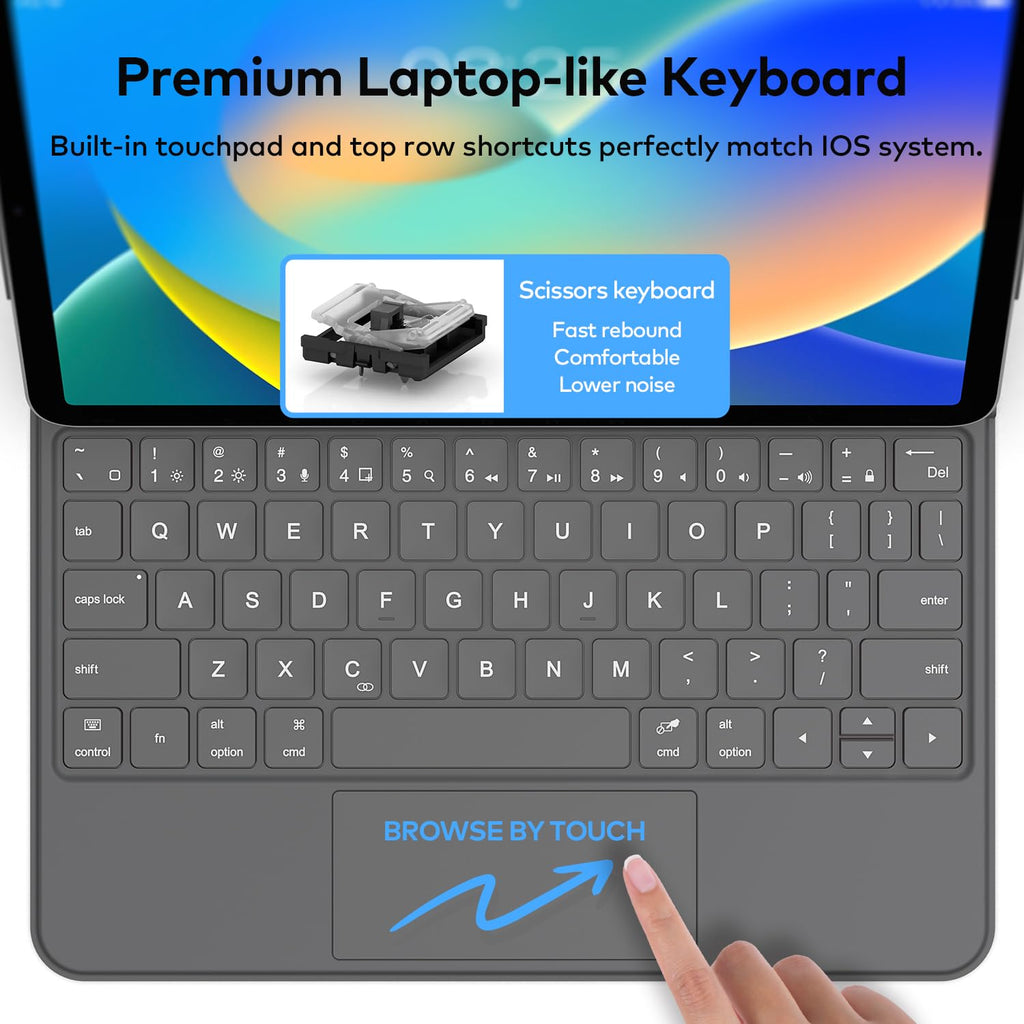 runelk Keyboard Case for iPad 10th Generation 2022 & 11th (A16, 2025) – Magic-Style Keyboard with Multi-Touch Trackpad – Floating Cantilever Stand – Magnetic Case for iPad 10.9 inch 10th / 11th Gen.