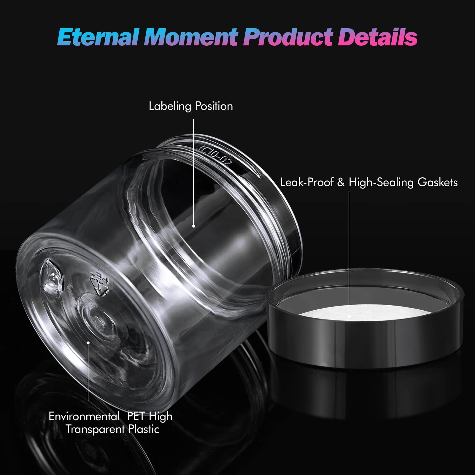 Eternal Moment 36 Pack 1 OZ Plastic Jars Round Clear Cosmetic Container Jars with Lids, Perfect for Lotion, Cream, Ointments, Makeup, Eye Shadow, Rhinestone, Samples, Pot, Travel Storage