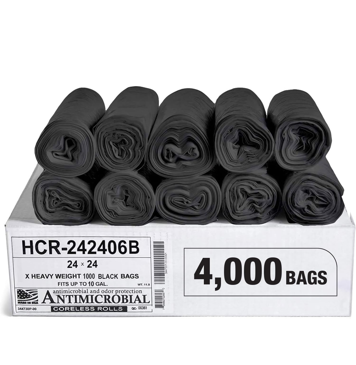 Aluf Plastics High Density Trash Bags, 10 Gallon, 4000 Count, 6 Micron (eq), 24" x 24", Black, for Bathroom, Office, Industrial, Commercial, Janitorial, Municipal, Recycling