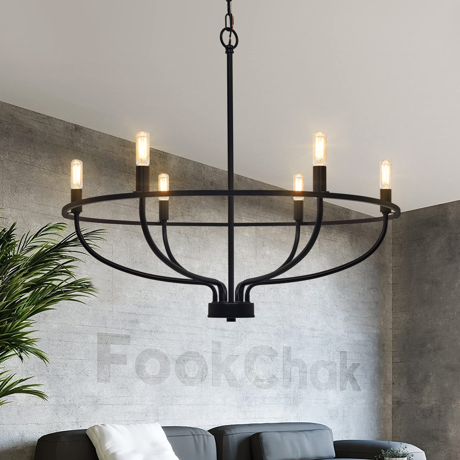 Black Chandelier 6-Light Dining Room Chandelier Kitchen Chandeliers Over Table Round Living Room Chandelier Light Fixture for Bedroom, Kitchen, Foyer