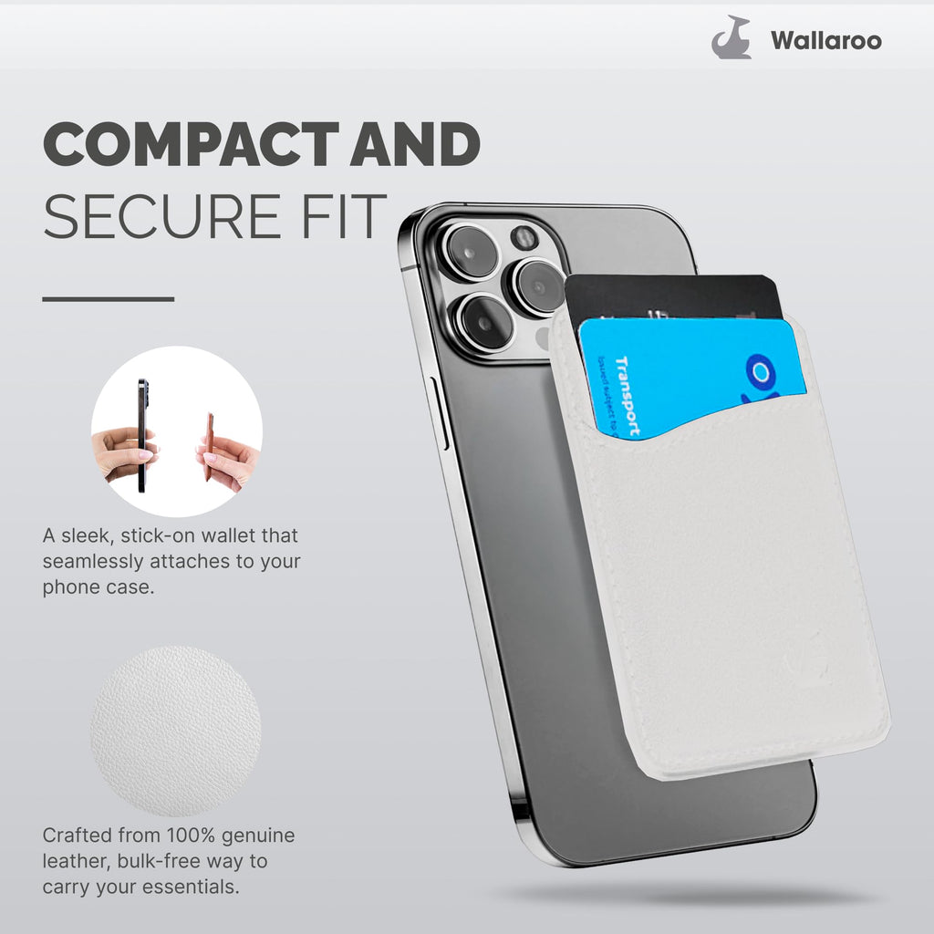 Wallaroo Premium Leather Cell Phone Wallet Stick On - Android and iPhone Wallet and Card Holder for Women and Men - Durable with Non-Slip Lining Secures Up to 3 Cards