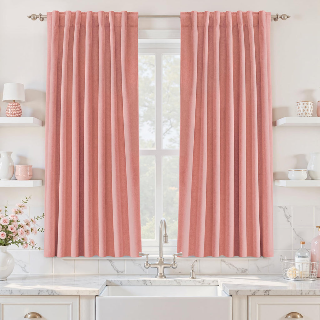 UHITECH Short Linen Curtains 24 Inch Long for Farmhouse Small Windows Modern Cafe Sytle Blackout Curtains for Living Room Back Tab Thermal Black Out Drapes 2ft