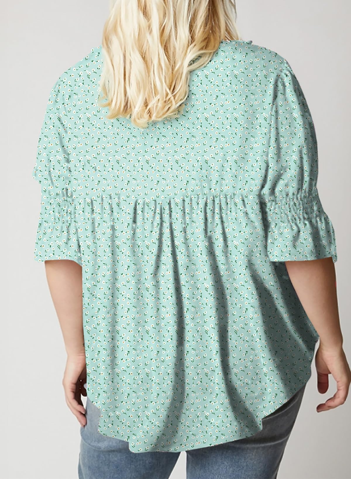 Eytino Plus Size Tops for Women Summer V Neck Short Sleeve Boho Floral Printed Flowy Chiffon Shirts Blouse(1X-5X)