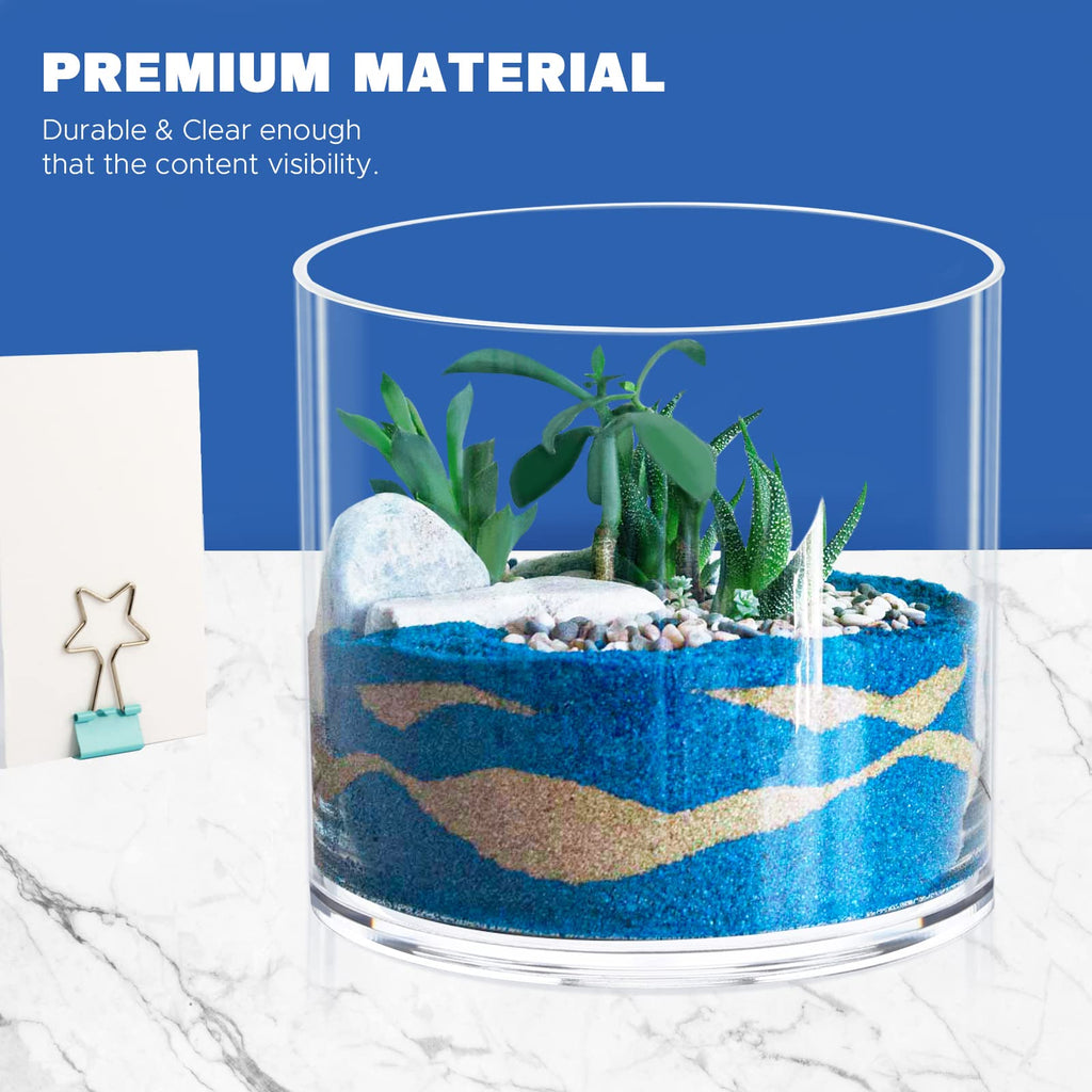 Flower Clear Vase Centerpiece for Home, Wedding Party, Plastic Clear Cylinder Wide for Flowers, Decorative Wide Mouth Vase for Decor (6'' W*8'' H)