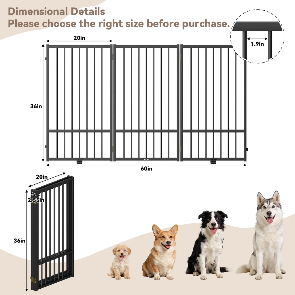 SNUOWU Full Metal Freestanding Dog Gate with Door, 24'' Height Foldable Pet Dog Fence for Indoor & Outdoor, 2 Panels Extra Wide Free Standing SmallDog Gates for Doorways,House,Stairs,Porch,Deck,Yard