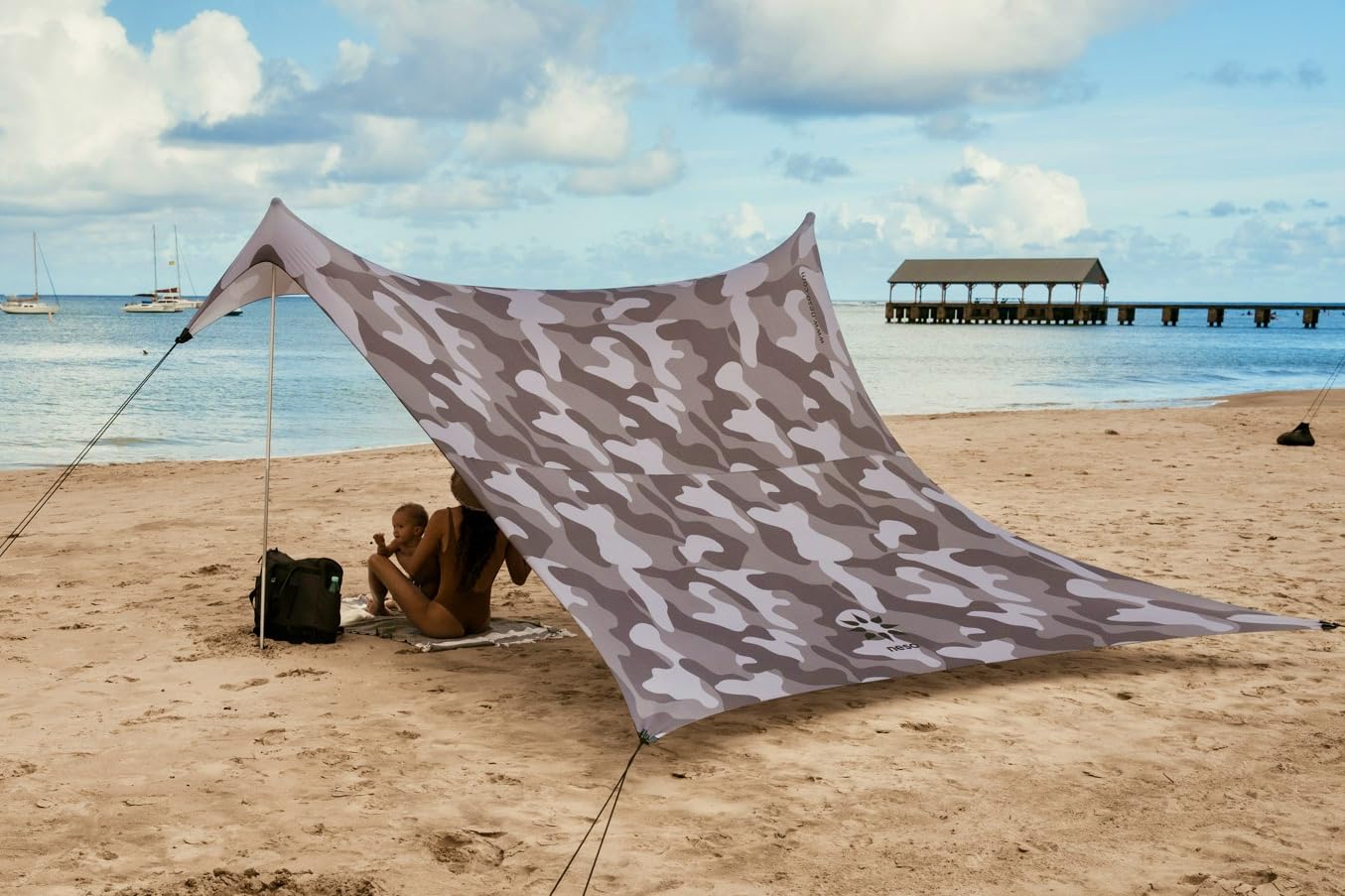 Neso Grande Portable Beach Tent Sun Shelter - Lightweight Beach Shade Canopy - Easy Setup for Family Outings - Patented Reinforced Corners - UPF 50+ Sun Protection - 7ft Tall, 9 x 9ft