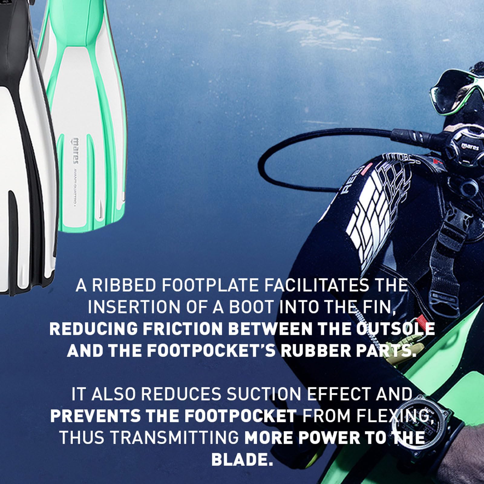 Mares Unisex Adults Avanti Quattro + Diving Fins - Durable Efficient Versatile Open-Heel Scuba Fins with Four-Channel Design & Bungee Strap