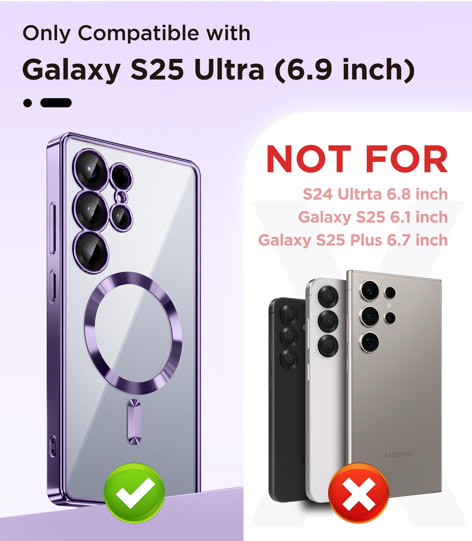 Magnetic Case Compatible with Samsung Galaxy S25 Ultra,Compatible with MagSafe,[Full Camera Protection][Screen Protector] Shockproof Plating Clear Phone Cover for Galaxy S25 Ultra(Black/Clear)