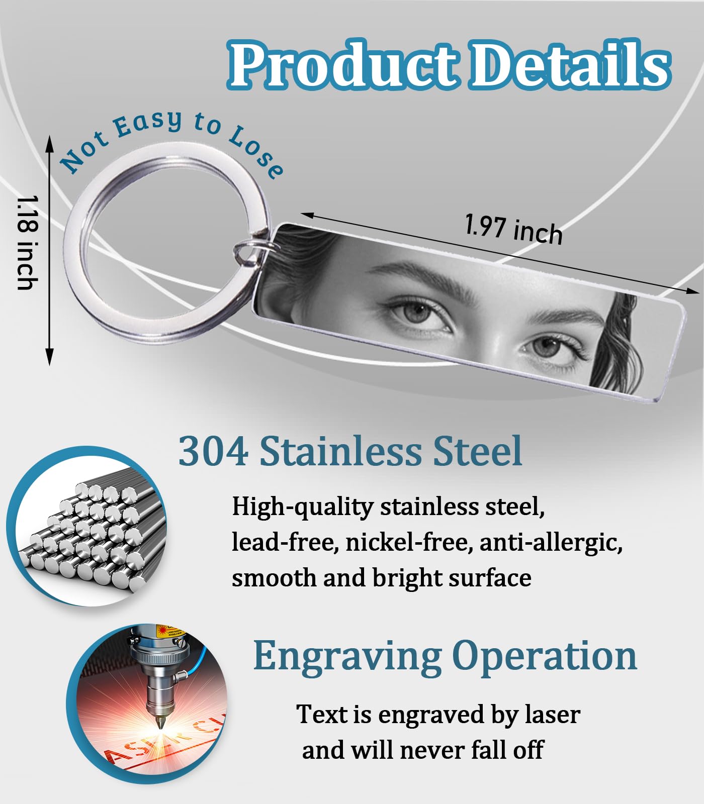Customized Double-sided Keychain Stainless Steel Personalized Engraved Text Name Keychain Gifts for Men and Women