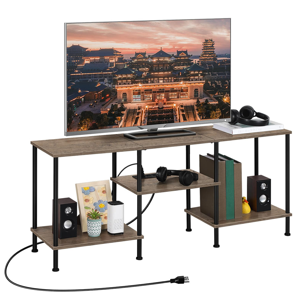 OYEAL Black Bedroom TV Stand with Power Outlets up to 50 inch TV, Small Entertainment Center Stand with Storage Modern Media TV Console Table for Living Room Bedroom