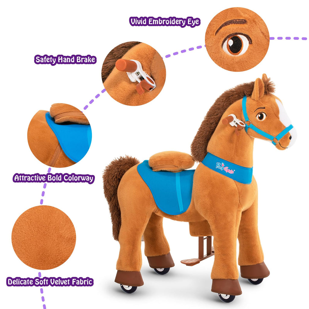 PonyCycle Ride on Toys Riding Black Horse Toys No Battery Required (with Brake/ 30" Height/Size 3) Pony Rider Walking Animals Rocking Horse Ride on Horse for Kids Riding Toys E338