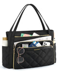 BAGSMART Teacher Tote Bag for Women 15.6in Quilted with Insulated Pocket & Nurse Bag Features (Black)