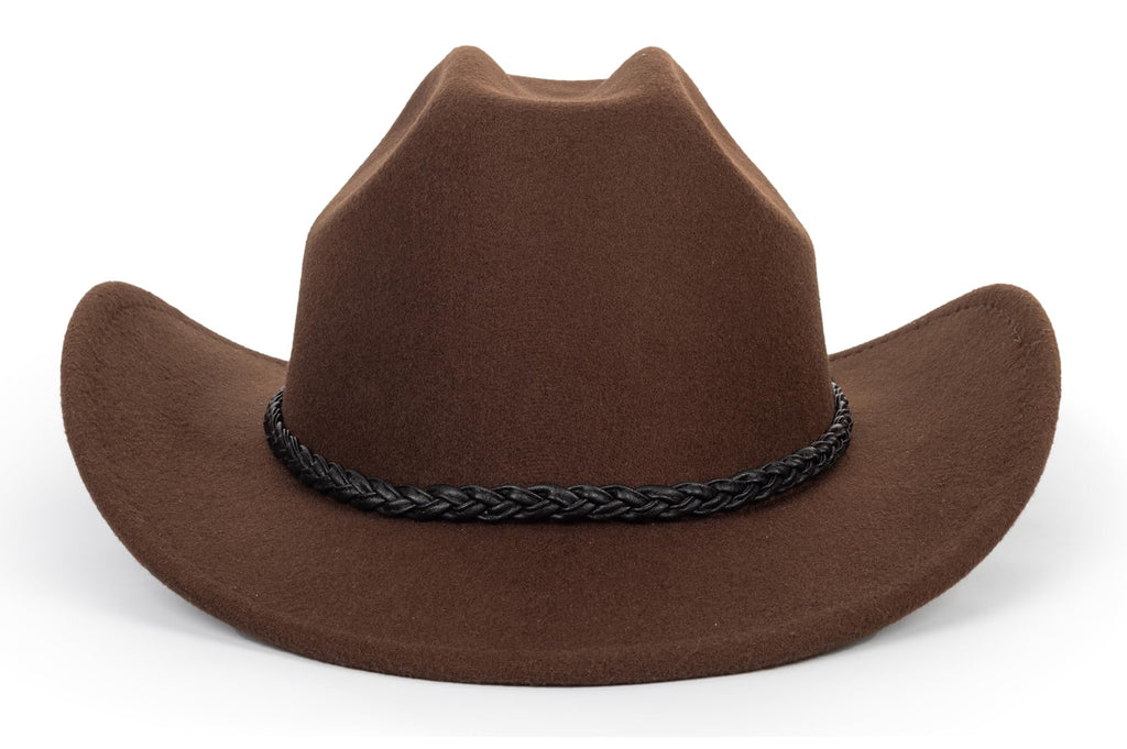 Vintage Western Cowboy Hat for Men Women - Wide Brim Cowgirl Fedora Hats with Braided Rope Band M
