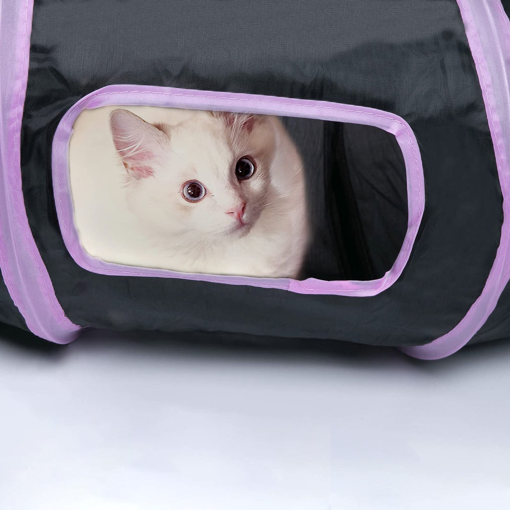 Sheldamy Cat Tunnel, 2-Way Collapsible Play Tunnel, Interactive Toy Maze for Small Animals, Suitable for Kittens, Puppies, Rabbits, Ferrets, Blue & Black