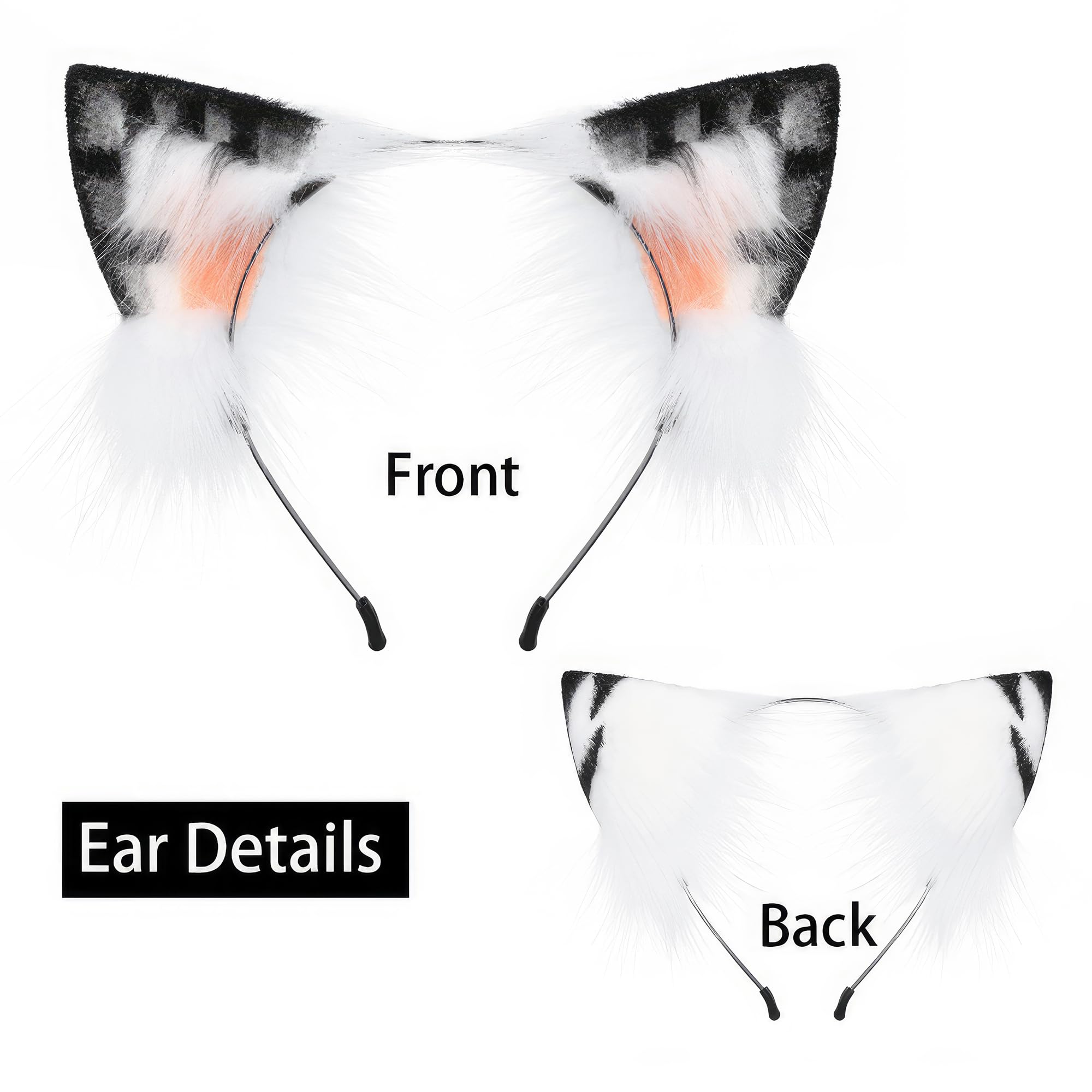 QinRuan Animal Cosplay Costume Accessories Furry Faux Fur Cat Ears Headband and Fox Tail Set Halloween Accessory
