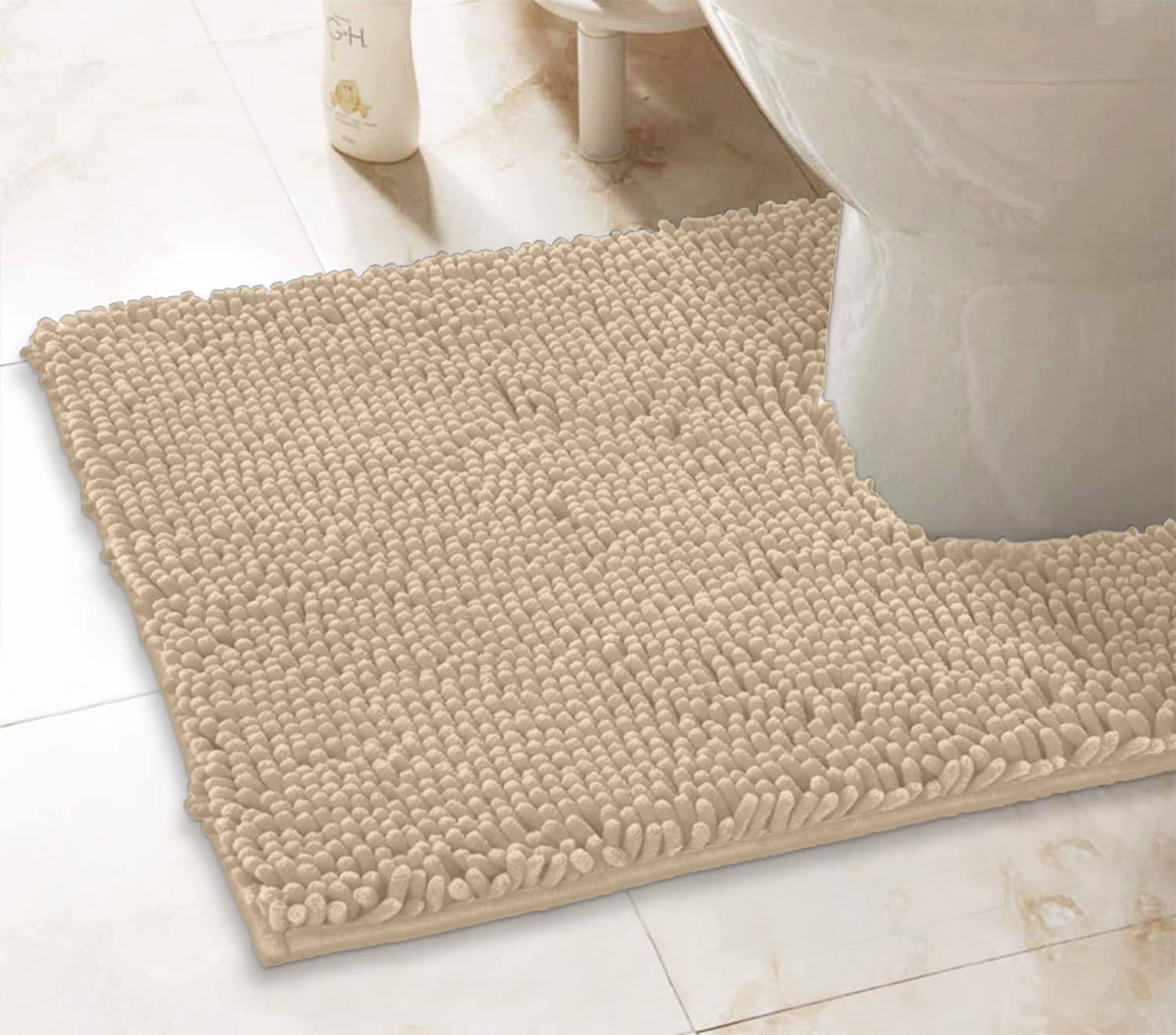 LuxUrux Bath Mat, Extra-Soft Plush Non-Slip Bathroom Rug, Luxury Chenille Microfiber Material, Super Absorbent Shaggy Bath Rug. Machine Wash & Dry (17 x 24 inches, Warm Grey)