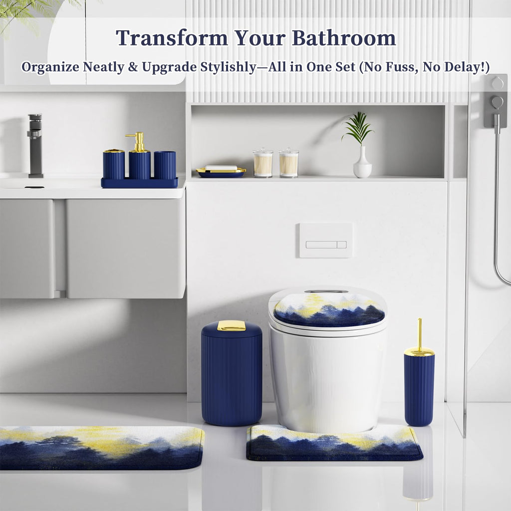 XLHOMO 24 PCS Black Bathroom Accessories Set with Shower Curtain and Rugs, Bathroom Decor Set with Trash Can, Toilet Brush, Soap Dispenser, Toothbrush Holder, Tumbler, Soap Dish and Jars