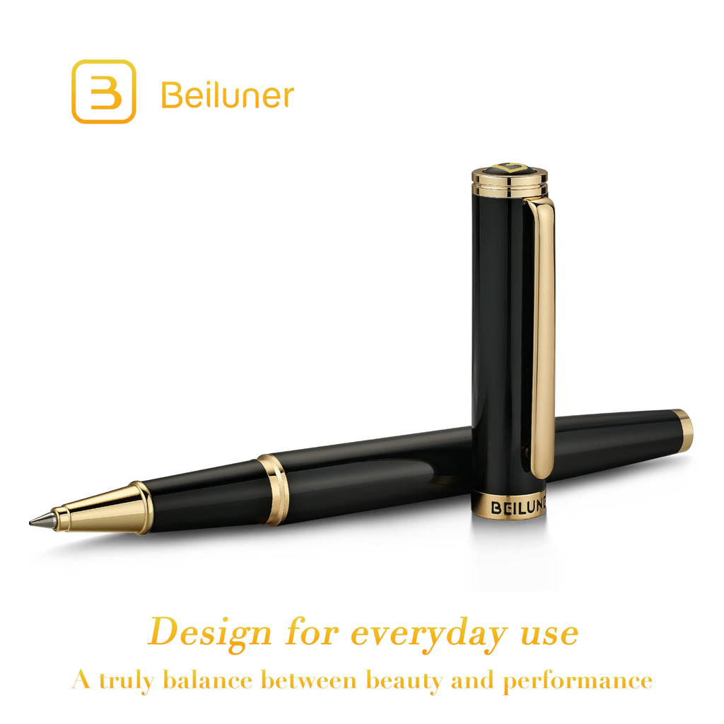 BEILUNER Luxury Rollerball Pen,24K Gold Trim,Noble and Elegant Designs,Schneider Ink Refill, Best Roller Ball Pen Gift Set for Men & Women, Professional, Executive Office, Nice Pens