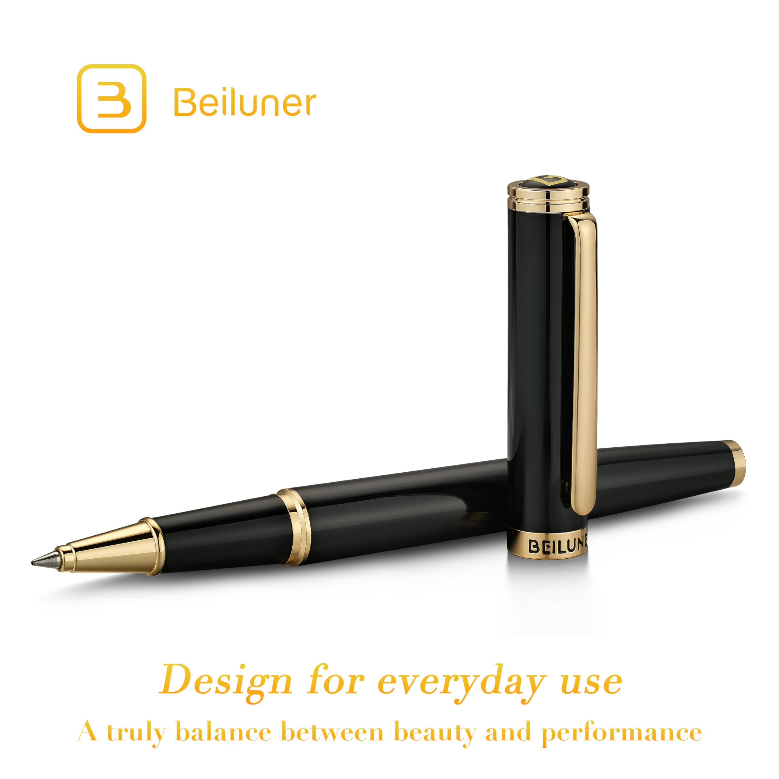 BEILUNER Luxury Rollerball Pen,24K Gold Trim,Noble and Elegant Designs,Schneider Ink Refill, Best Roller Ball Pen Gift Set for Men & Women, Professional, Executive Office, Nice Pens