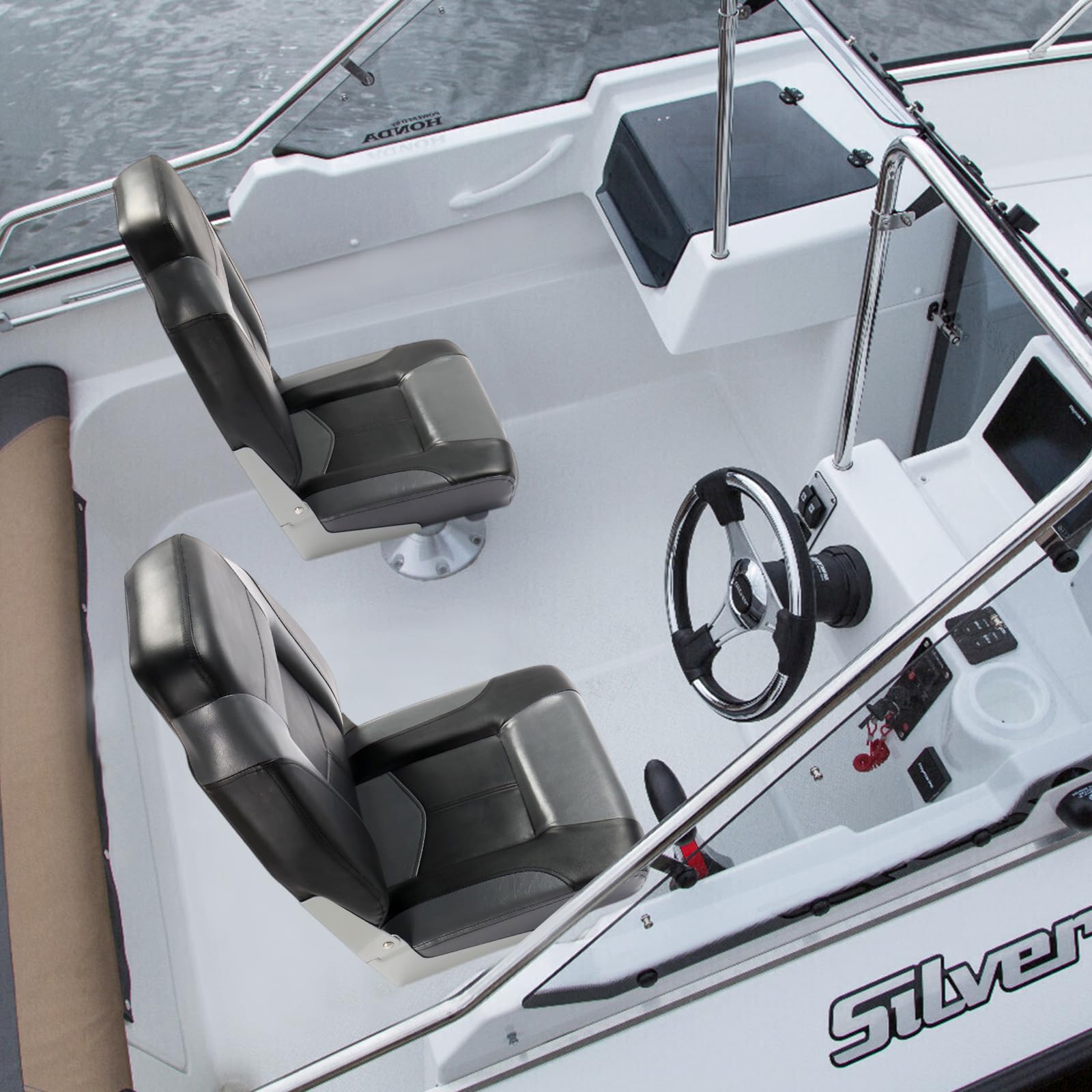 PEXMOR Boat Seats, Low/High Back, Folding, Waterproof, Captain Seat, 2 Packs (High Back-Blue & White)
