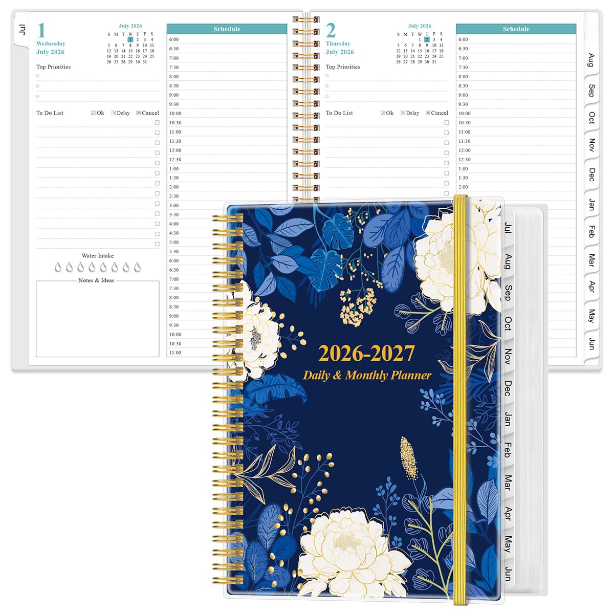 2026-2027 Daily & Monthly Planner - One Page Per Day, Daily Planner from July 2026 to June 2027, Planner 2026-2027 with 12 Monthly Tabs, 6.4" x 8.5", Black