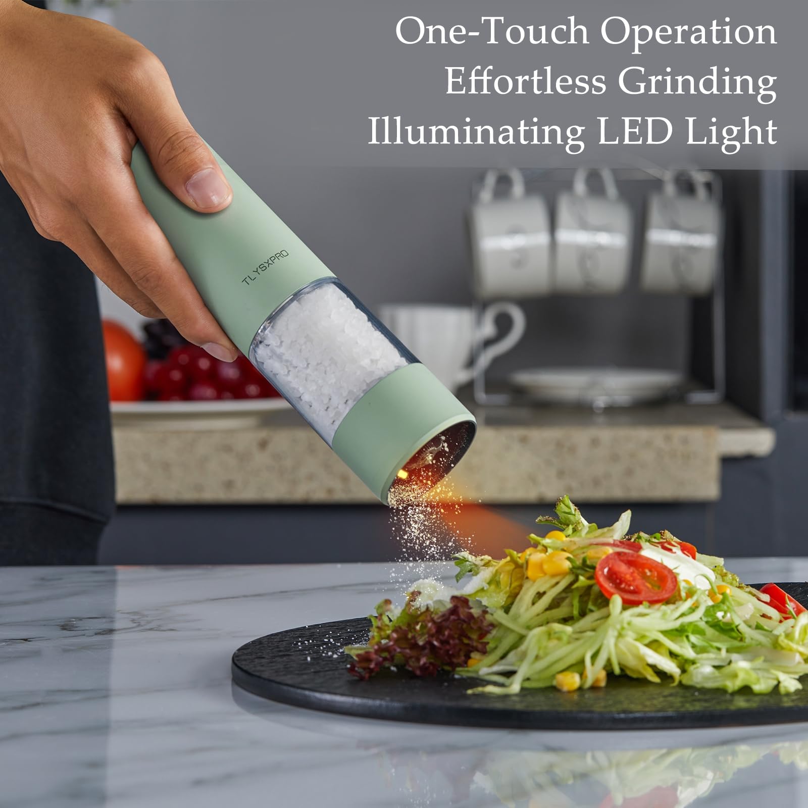 Electric Salt and Pepper Grinder Set, USB Rechargeable, Automatic Salt and Pepper Mill Grinder with Adjustable Coarseness, Electric Salt Shakers, LED Light, Refillable (2 Packs, Black)