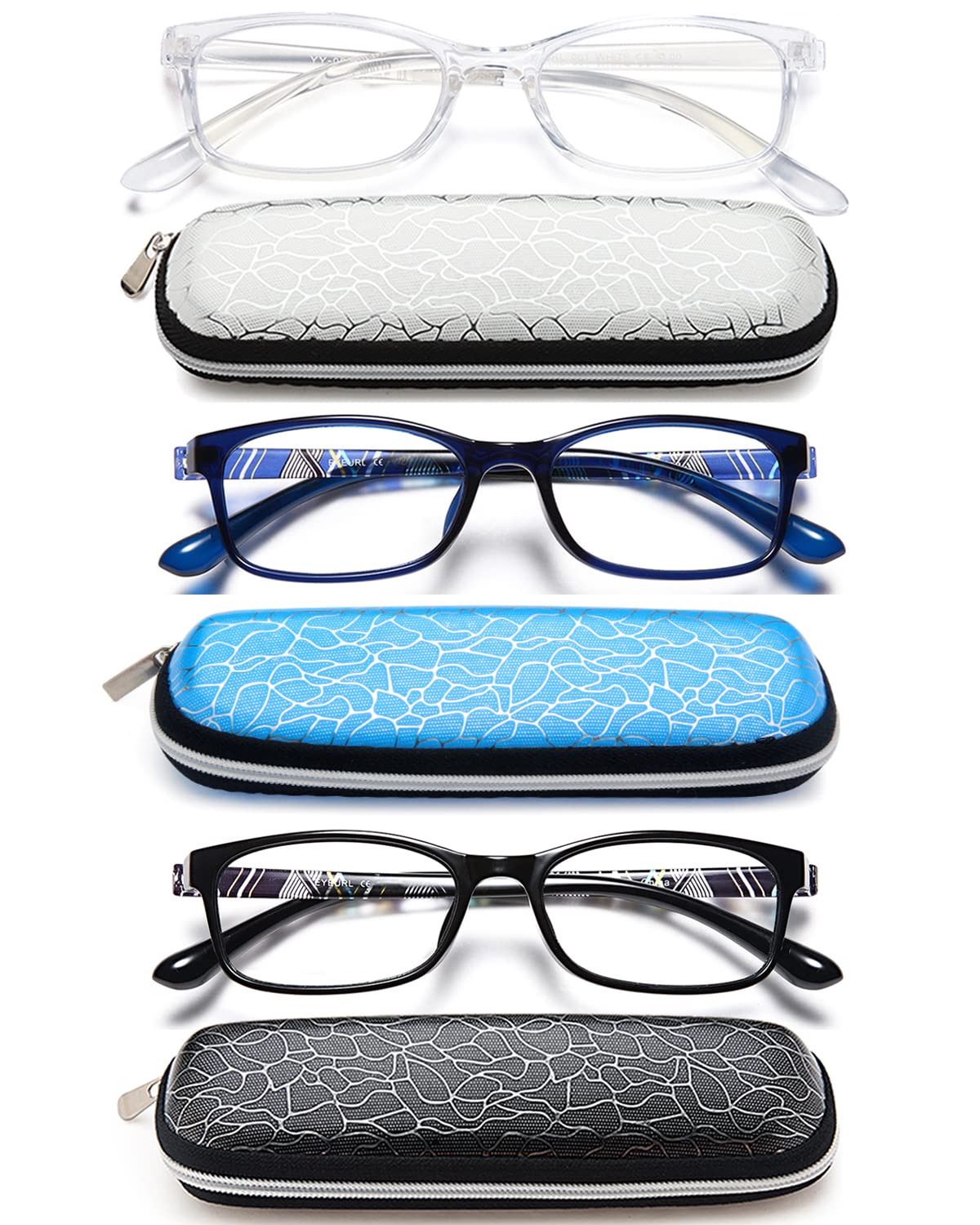 EYEURL Reading Glasses for Women Men Blue Light Blocking, 0.00 Anti Eye Strain Computer Readers, TR90 Ultra Lightweight Rectangle Frame Eyeglasses