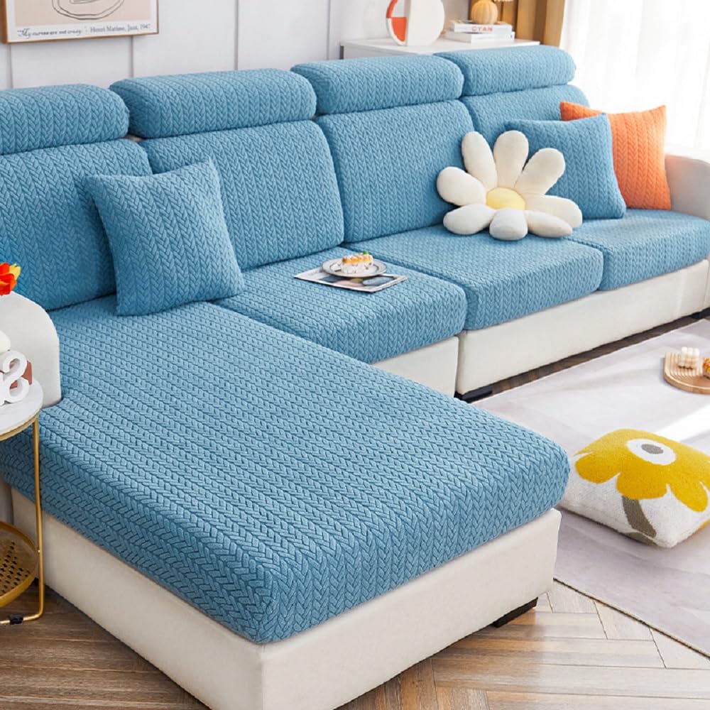 Yoovat Sofa Covers Soothing Home Sofa Covers Sofa Hero Covers Couch Cushion Covers for Dogs Stretch Couch Covers Slipcovers for Couches and Sofas (Wheat-Blue,Large Single Seat Cover)