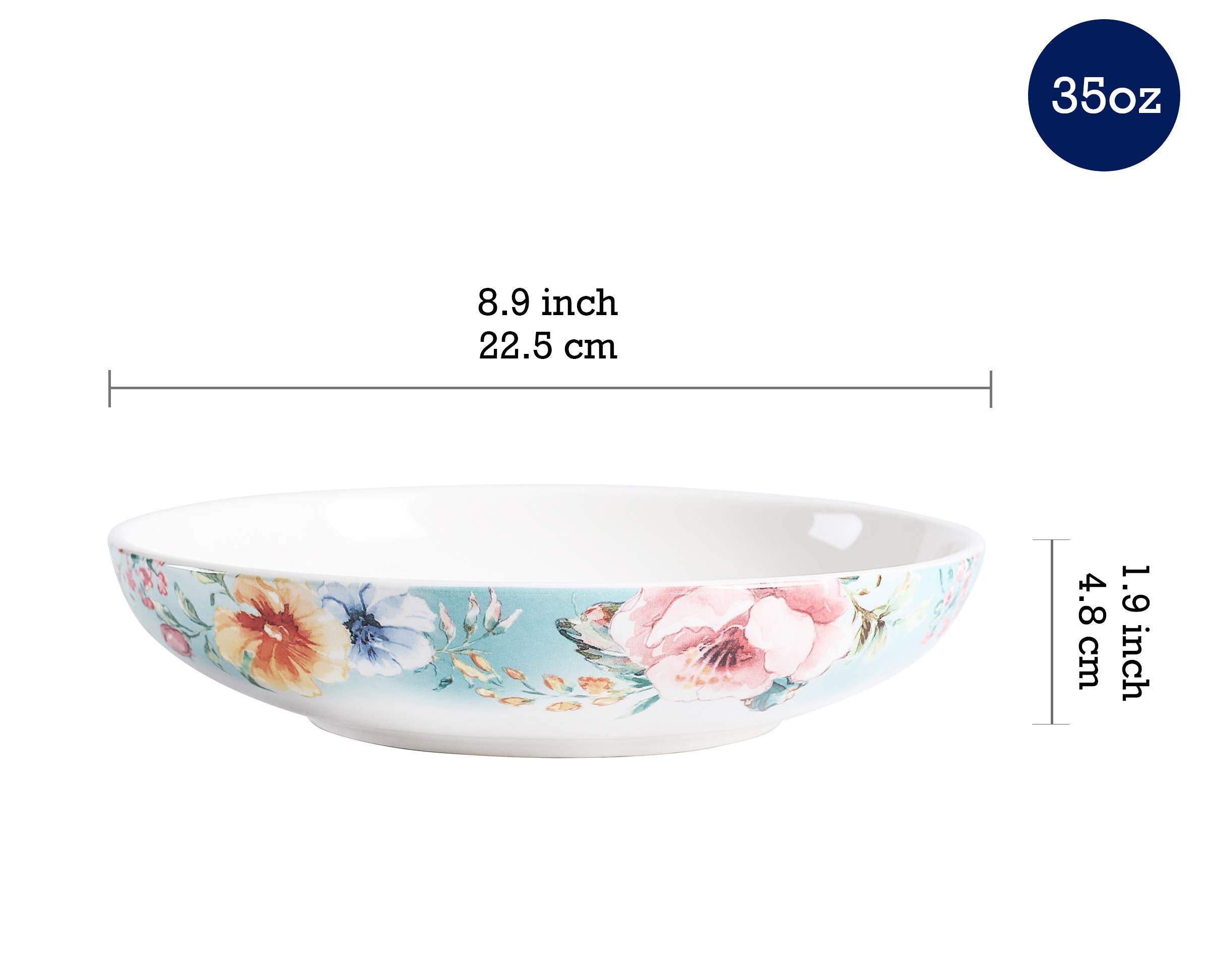 Bico Blue Talavera Pasta Bowls, 35oz Salad Bowl Set of 4, Large Ceramic Serving Dinner Bowls for Soup and Cereal, Microwave and Dishwasher Safe, Gift for Housewarming and Thanksgiving