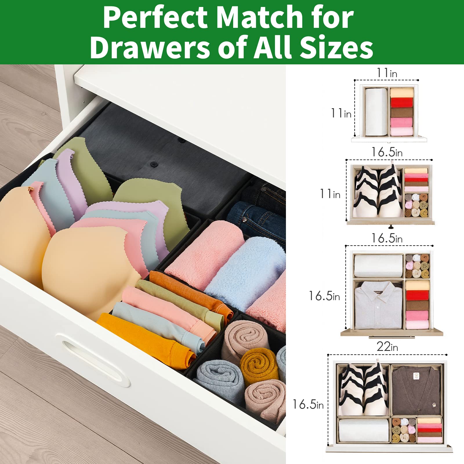 Criusia Drawer Organizer Clothes, 8 Pack Underwear Drawer Organizer, Foldable Cloth Storage Box Closet Organizers and Storage for Clothes, Socks, Scarves, Ties (Beige)