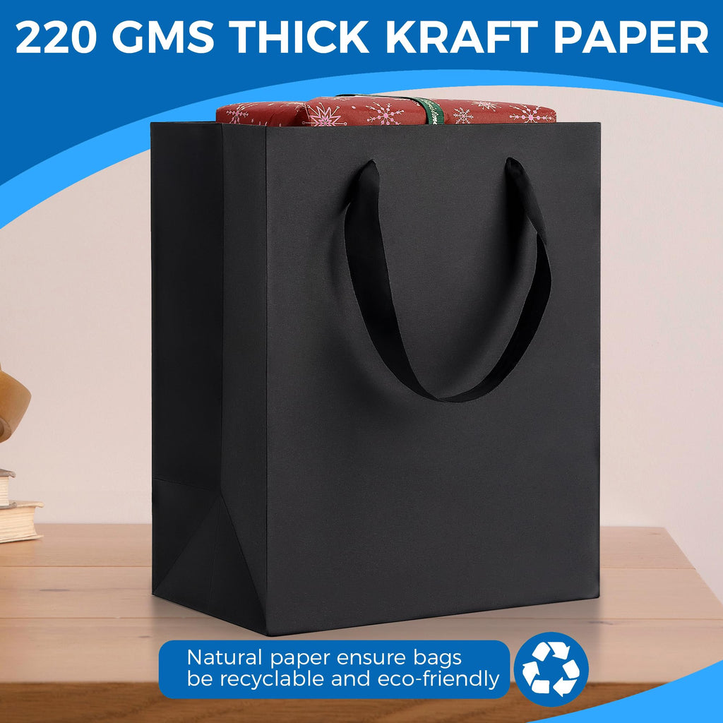 Argivean Black Gift Bags With Handles: 14pcs Medium Gift Bags Bulk 8x5x10 Inch For Wedding Party Birthday Business (M,14)