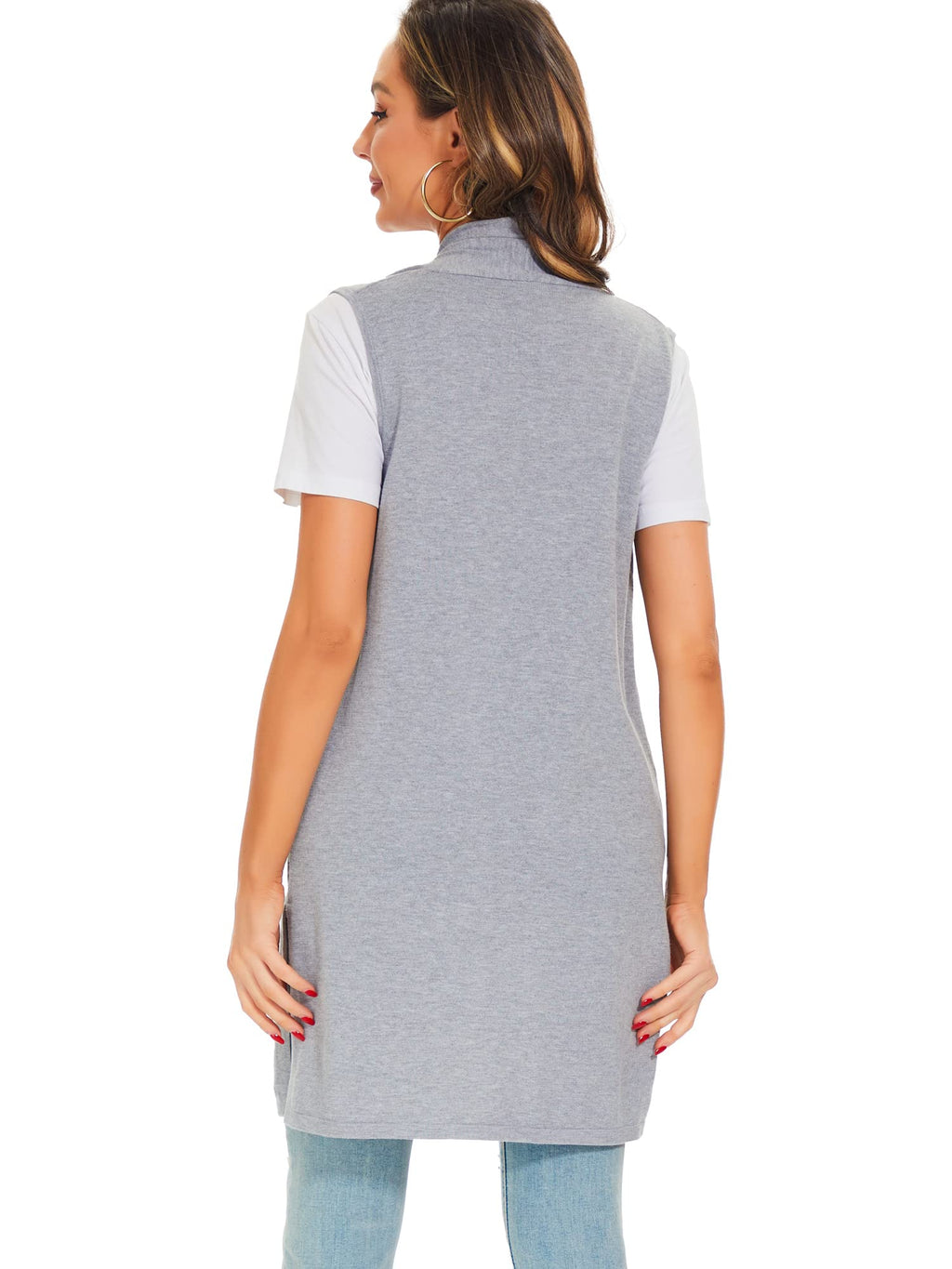 Moss Rose Women's Long Knit Cardigan Vest Casual Sleeveless Open Front Draped Duster Vest (Available in Plus Size)