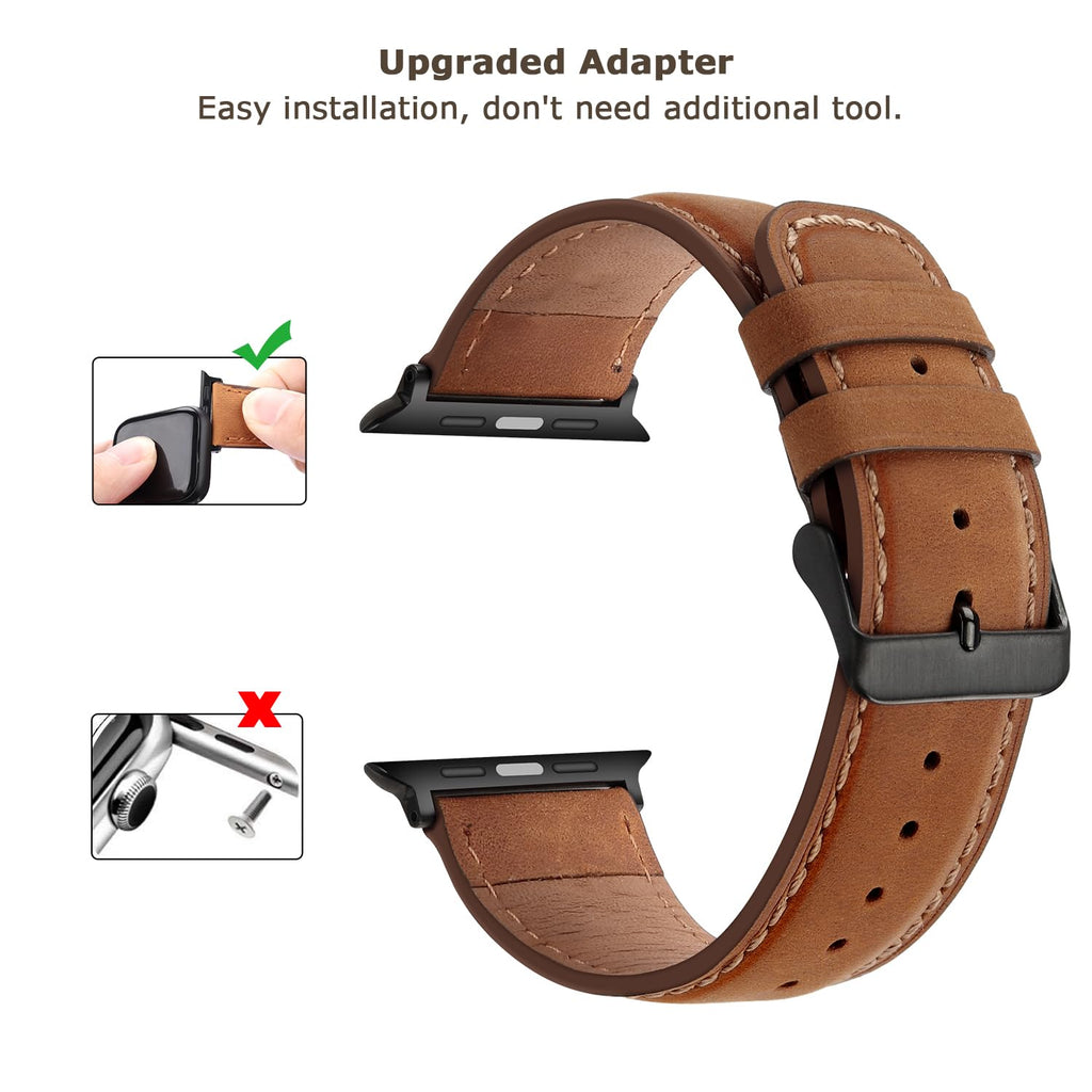 Tasikar Bands Compatible with Apple Watch Band 42mm (Series11/10) 41mm 40mm 38mm Men Genuine Leather Replacement Bands Compatible with Apple Watch SE Series 11 10 9 8 7 6 5 4 3, Black