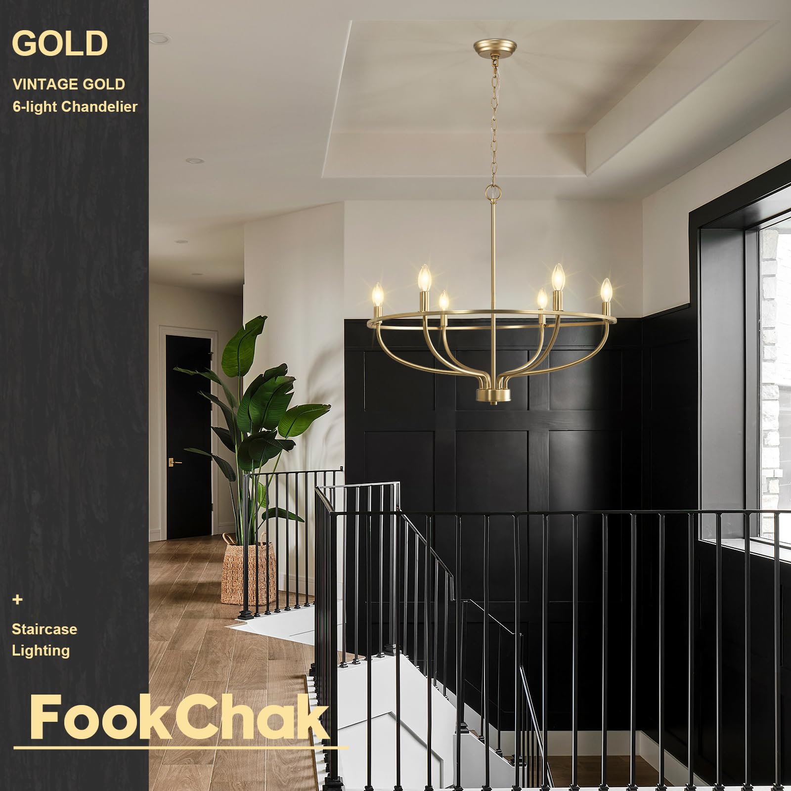Black Chandelier 6-Light Dining Room Chandelier Kitchen Chandeliers Over Table Round Living Room Chandelier Light Fixture for Bedroom, Kitchen, Foyer