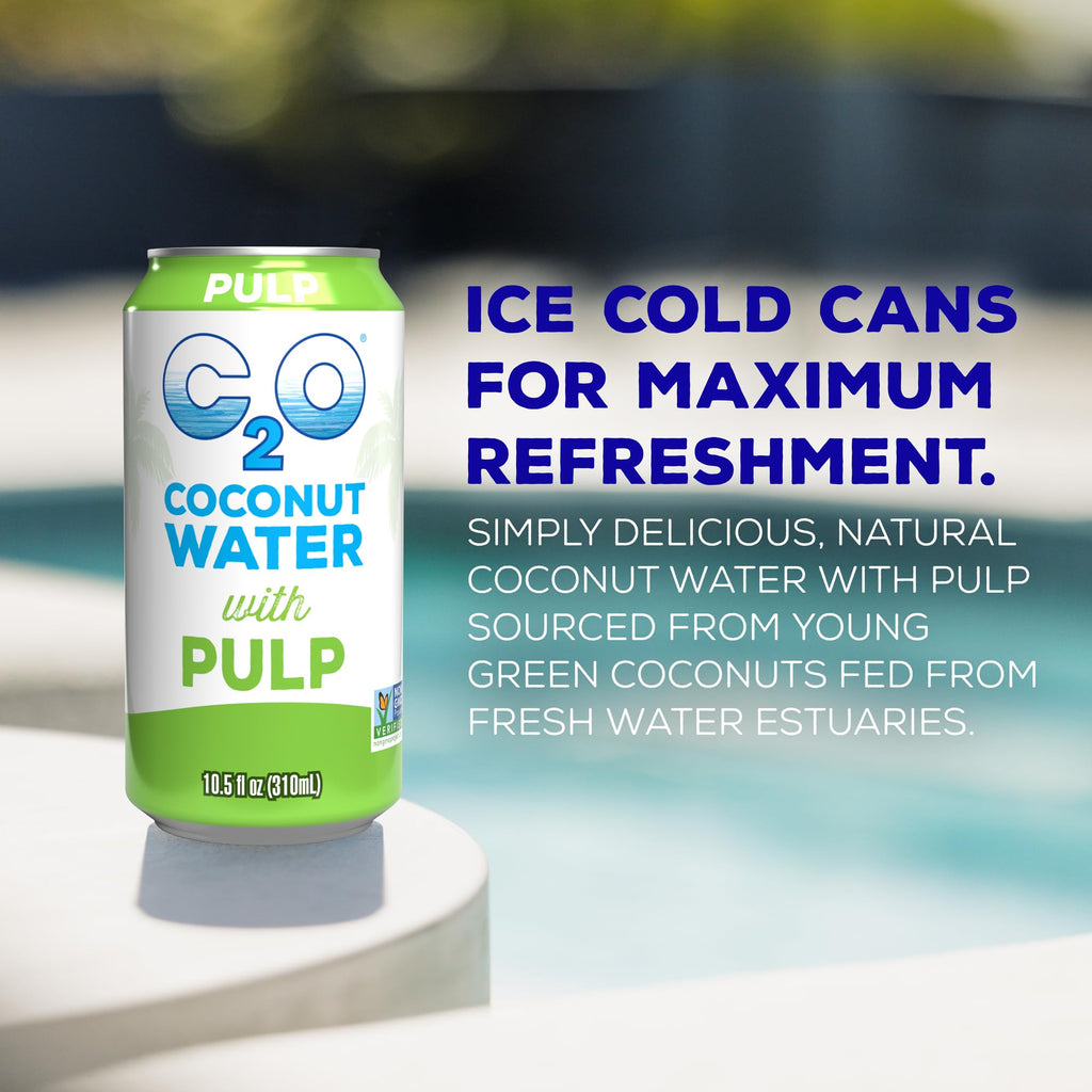 C2O - Coconut Water with Ginger, Lime, & Turmeric (12 Pack) - Made with Fresh Coconut Water - Plant Based - Non GMO - Canned Water - Natural Hydration, Electrolytes, & Potassium - 12 Cans, 17.5 FL OZ